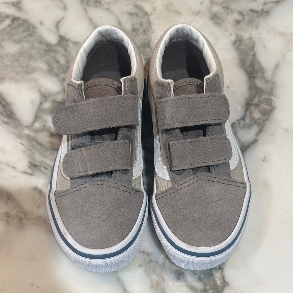 Vans Kids Gray and White Velcro Sneakers